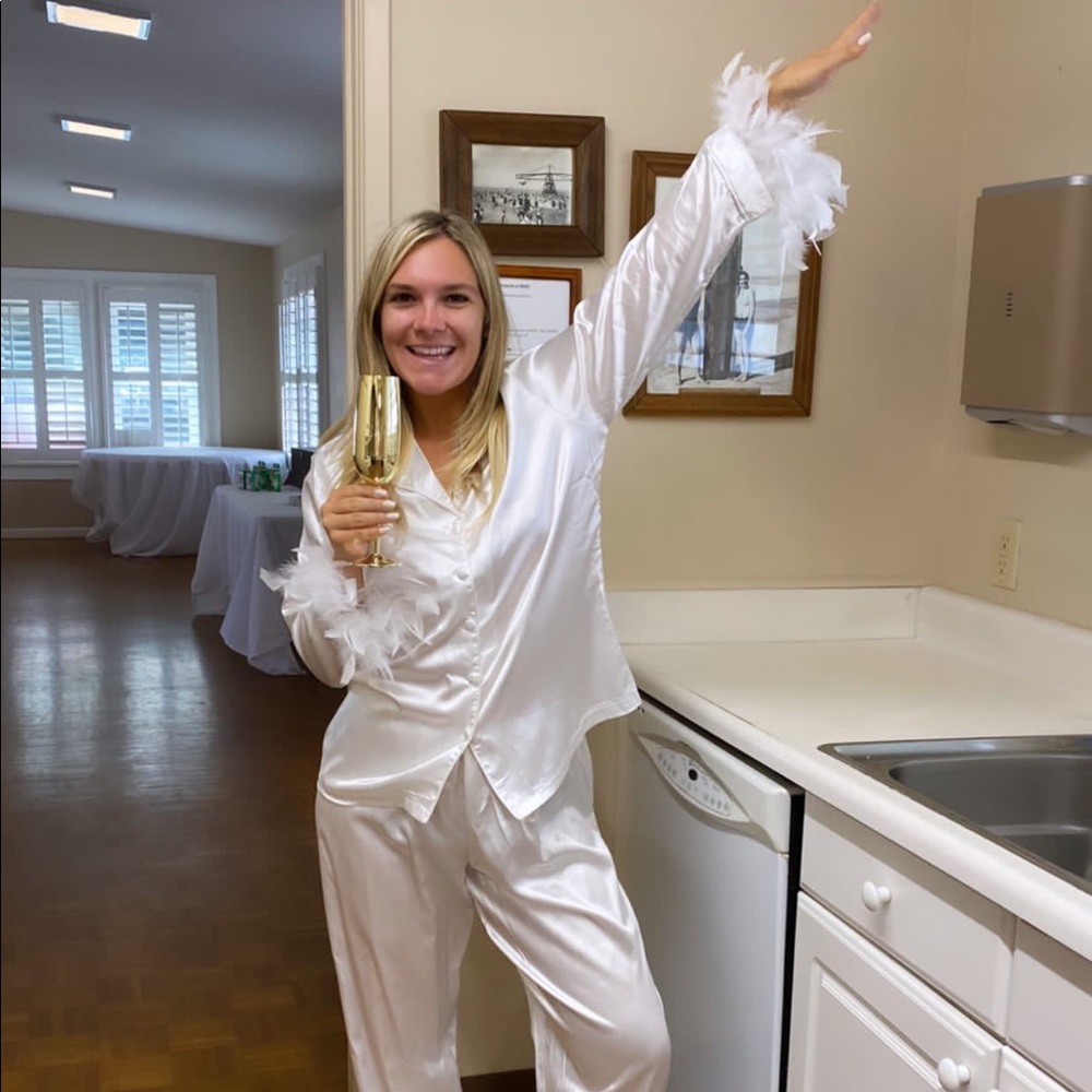 White Bridal PJ Silk Feathered Set